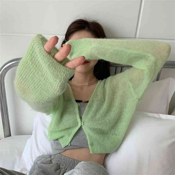 

knitwear women's thin short v-neck long-sleeved sunscreen cardigan jacket spring/summer sweater 210529, White