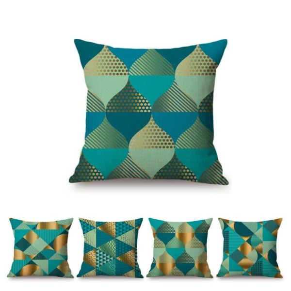 

cushion/decorative pillow modern green gold geomtric pattern home decorative sofa throw case cotton linen car office chair seat cushion cove
