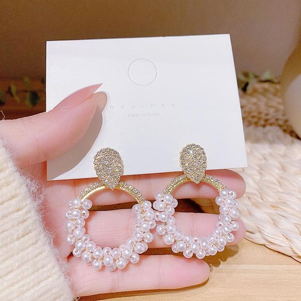 

dangle & chandelier fashion vintage pearl heart earrings for women tassel round drop earring crystal pearls hoop earings jewelry, Silver