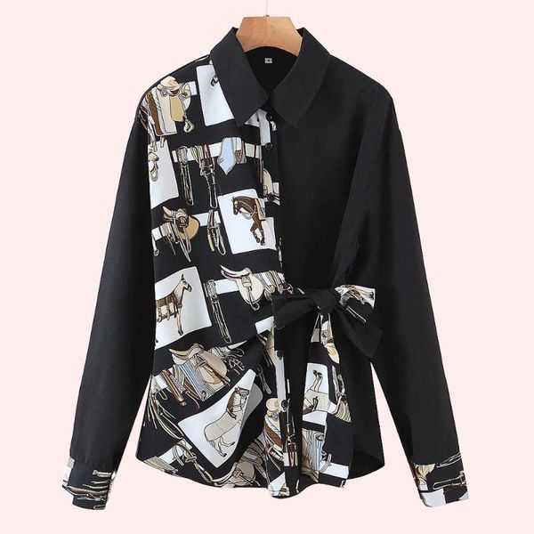 

women's blouses & shirts western women trend blouse spring autumn fashion temperament loose casual retro single breasted printing splic, White