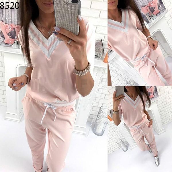 

v-neck women sport suit two piece pink sportswear workout jogging solid long sleeve tracksuit sweatshirt pants sports suits dress, White