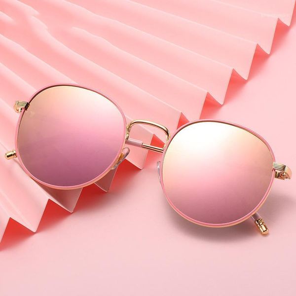 

candy color round coated mirror sunglasses for women girls metal decoration sun glasses uv400, White;black
