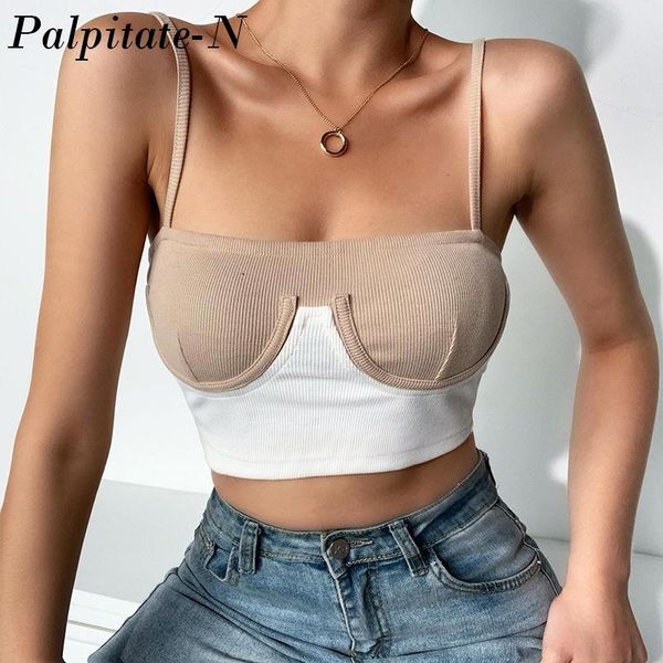 

women's tanks & camis cami women 2021 summer rib knit bikini patchwork slash neck slim skinny backless crop casual fashion strap, White