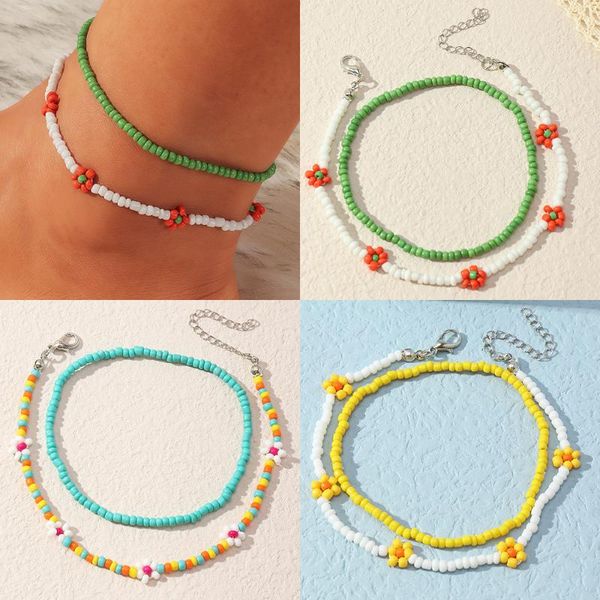 

anklets rs daisy rice beads ankle bracelets beach chain for women on foot colorful beaded accessories anklet boho jewelry, Red;blue
