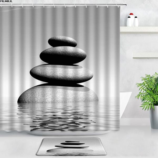 

shower curtains black white zen stone bath mats set butterfly pebble creative door pad bathroom wc non-slip rugs chic home decor