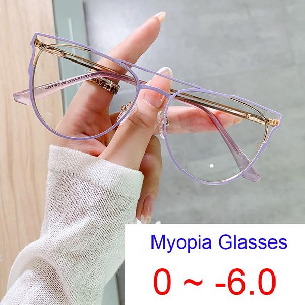 

sunglasses unique purple cat eye anti blue light myopia glasses 2021 fashion computer eyewear fancy eyeglasses for woman perscription -1.75, White;black