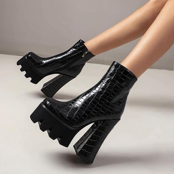 

boots winter for woman fashion consice shoes elegant platform chunky heels short 34-43, Black
