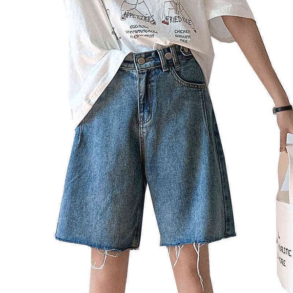 

wide leg [batino] loose straight summer 2021 high waist denim capris women's pants, Blue