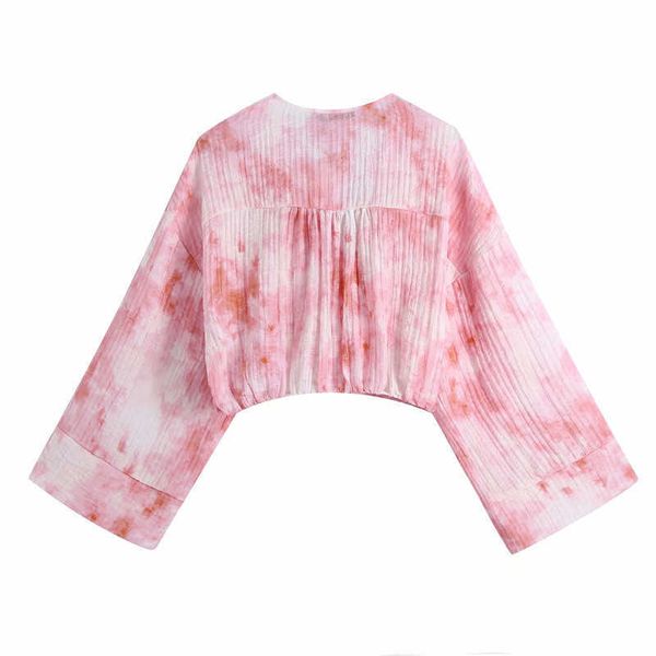 PUWD Süße Frauen Rosa Tie-dye Shorts Anzug 2021 Sommer Mode Damen Cropped Match Anzüge Mädchen Y2K V Neck anzüge Y0702
