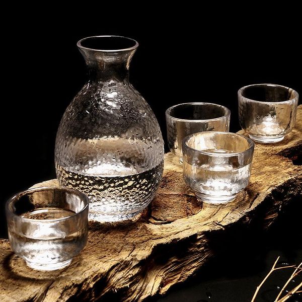 

wine glasses drinkware japanese handmade glass set one pot four cups sake white