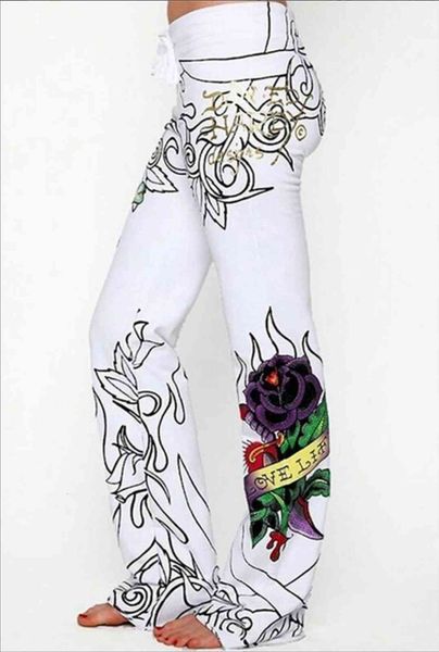 

trousers baggy skull rose women leggings printed pants high waist palazzo sports wear plus size boho wide leg, Black