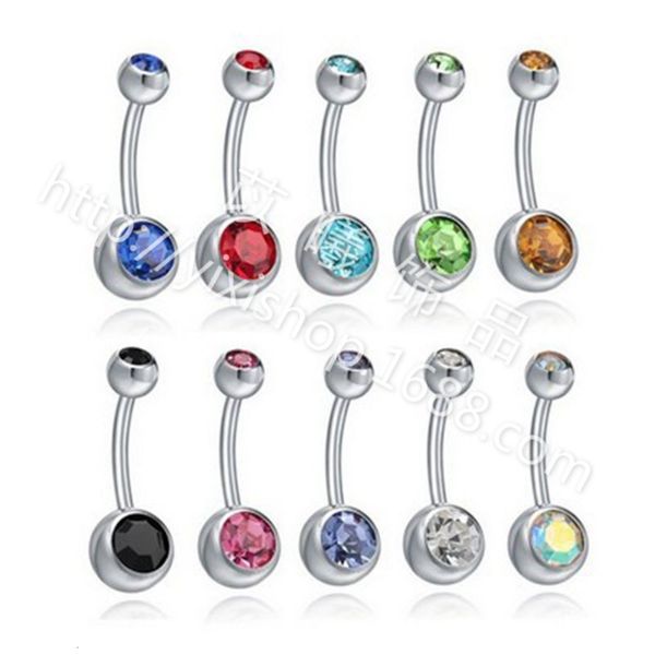 

japan and south korea fashion double diamond titanium steel allergy female navel nail simple puncture jewelry navel ring