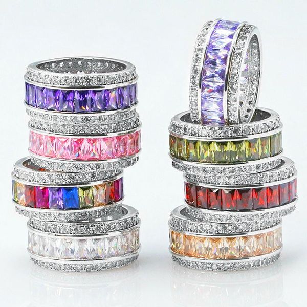 

wedding rings visisap birthstone icedout zircon ring rainbow stone for women luxury bands fashion accessories drop b861, Slivery;golden