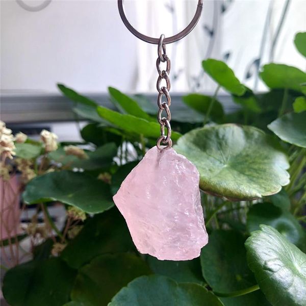 

natural quartz crafts crystal rose rough keychain healing color stone decorative objects & figurines