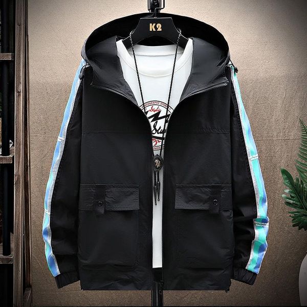 

men's jackets spring 2021 parquet hooded short color strip binding style jacket for a man slim, Black;brown