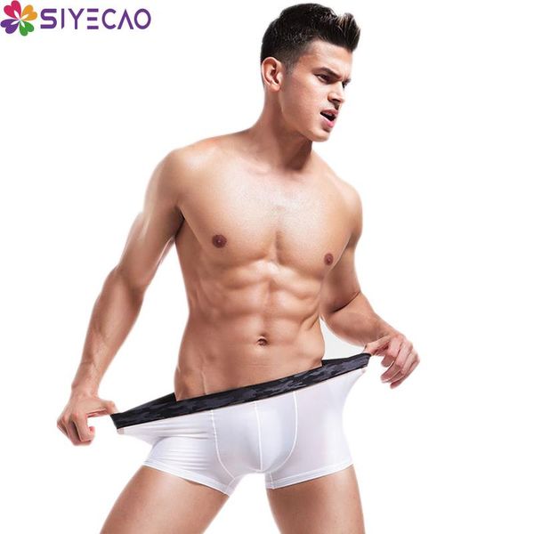 

underpants ice silk seamless men's boxer pants solid translucent underwear thin comfortable breathable men panty shorts, Black;white