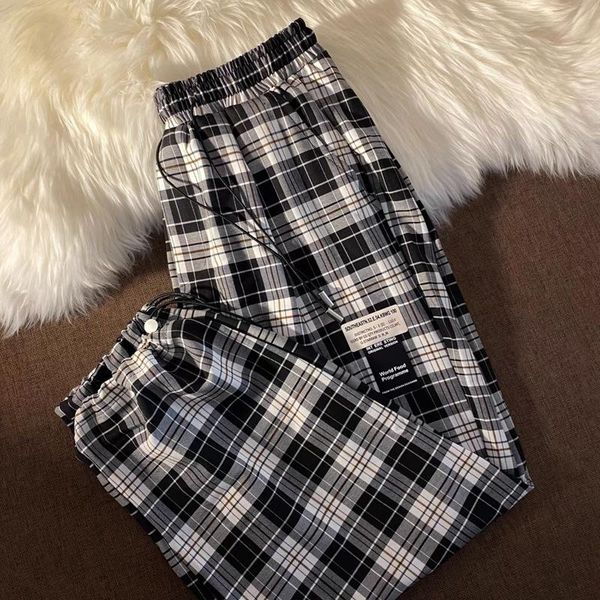 

women's pants & capris hong kong style casual plaid autumn thin korean student versatile retro high waist draping thinner ins, Black;white