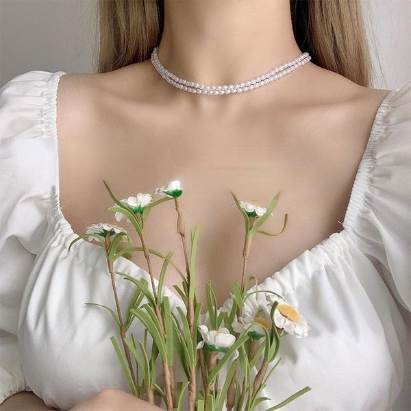 

chains beaded choker pearl necklace for women gold chain necklaces pendant collar chokers bead womens jewelry, Silver