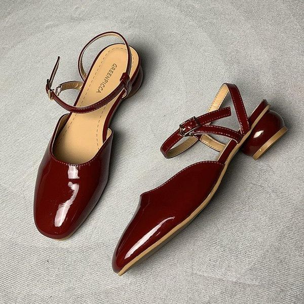 

sandals female sandal square toe all-match 2021 summer comfort shoes for women block heels med girls leather stiletto low closed chu, Black