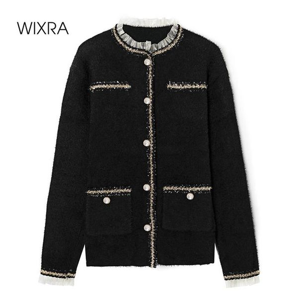 

wixra womens jackets elegant stylish patchwork mesh streetwear female pearl buttons outerwears autumn spring women's, Black;brown