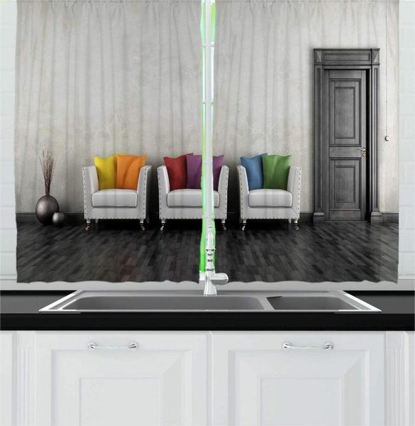 

curtain & drapes coconut multicolor colorful kitchen curtains retro style living room art image with armchairs closed hardwood door for