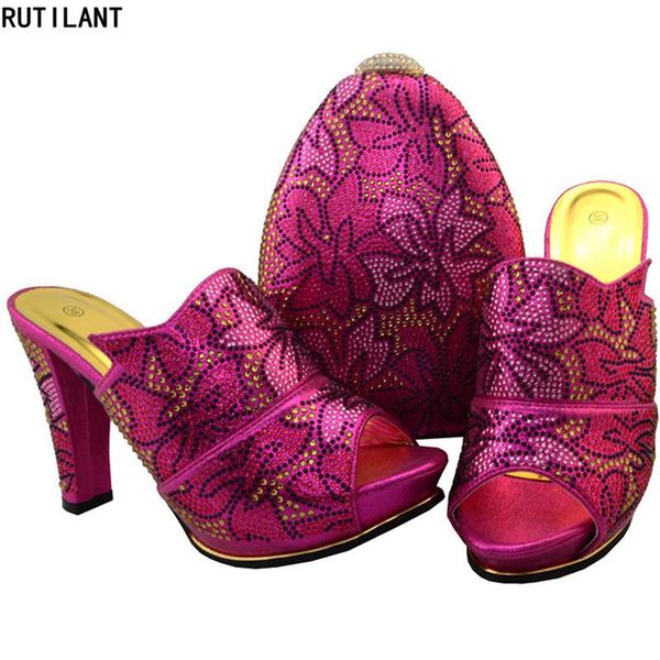 

ladies italian leather shoes and bag set women decorated with rhinestone nigerian sets dress, Black