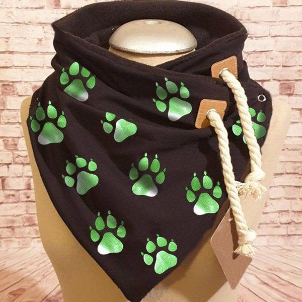 

scarves women casual scarf comfortable muffler winter cute dog footprints print soft wrap warm neck drawstring, Blue;gray