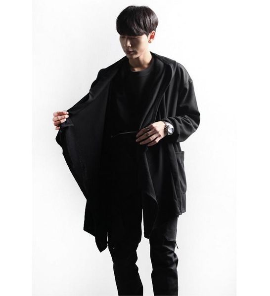 

autumn designer men's mid long cardigan hooded jacket coat dark harbor style japanese retro trend jackets, Black;brown