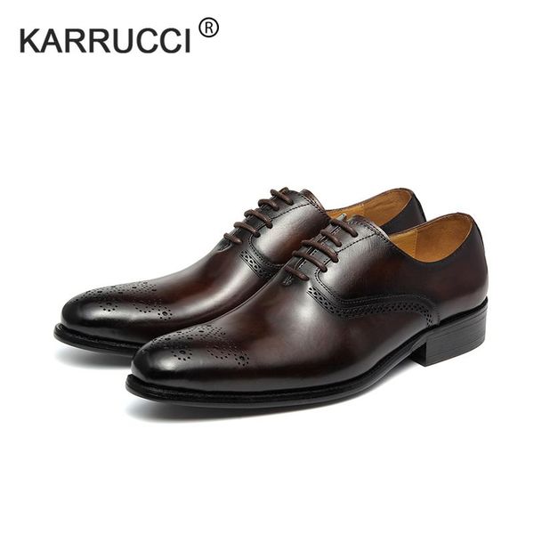 

dress shoes karrucci genuine leather lace up men black coffee formal oxford office business suit footwear 39-50