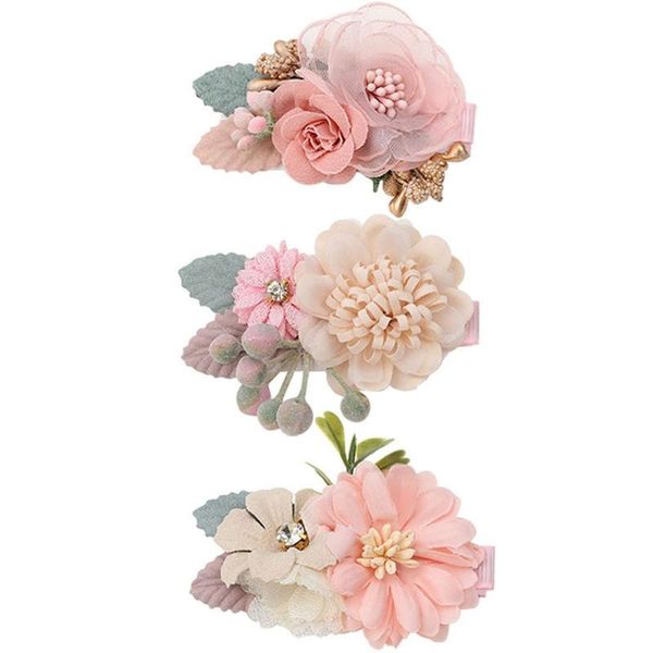

hair accessories 3 pieces pink simulation flower clip with boutique fully lined alligator all-match hairpin, Slivery;white