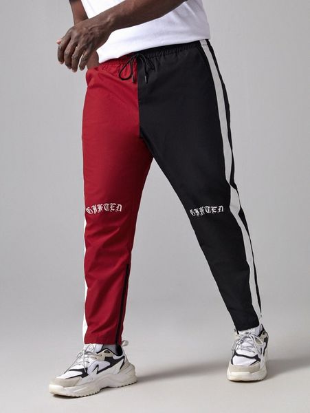 

extended sizes men two tone & letter graphic pants j3y9#, Black