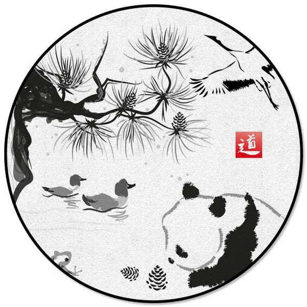 

carpets animal panda branch ink painting carpet for living room children bed floor round home decor rugs soft mat