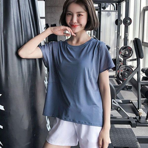 

yoga outfit women's t-shirt sports fitness summer slimming round neck short-sleeved wear quick-drying mesh breathable gym running top