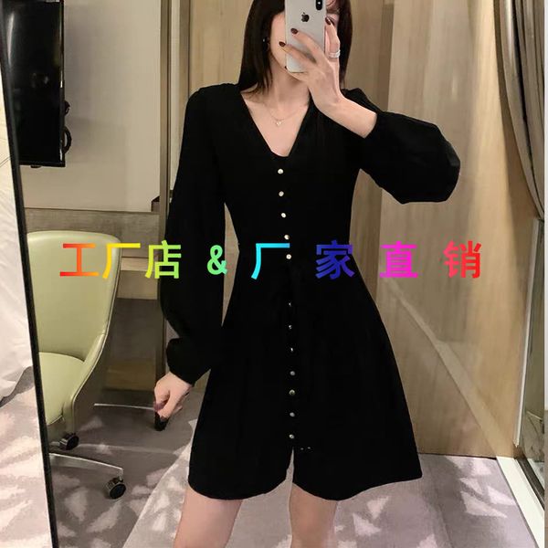 

dsigners fadan 's spring and summer new lantern sleeve vneck pleated waist dress with thin black aline skirt, White;black