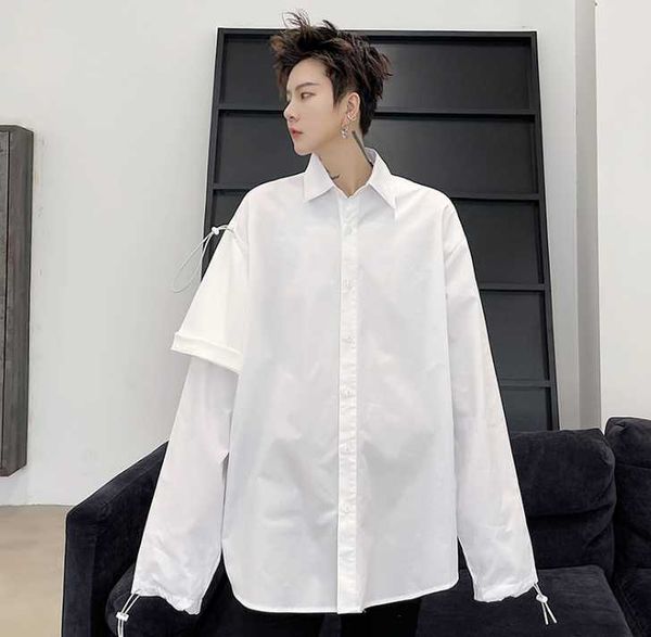 

men's casual shirts handsome long sleeve white shirt japanese design loose, White;black
