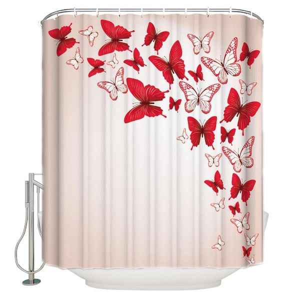 

shower curtains butterfly red flying curtain bathroom waterproof fabric toilet simple style decor