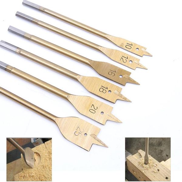 

professional drill bits tranvon titanium plated high carbon steel woodworking flat length 10mm-25mm tool opening set 6pcs