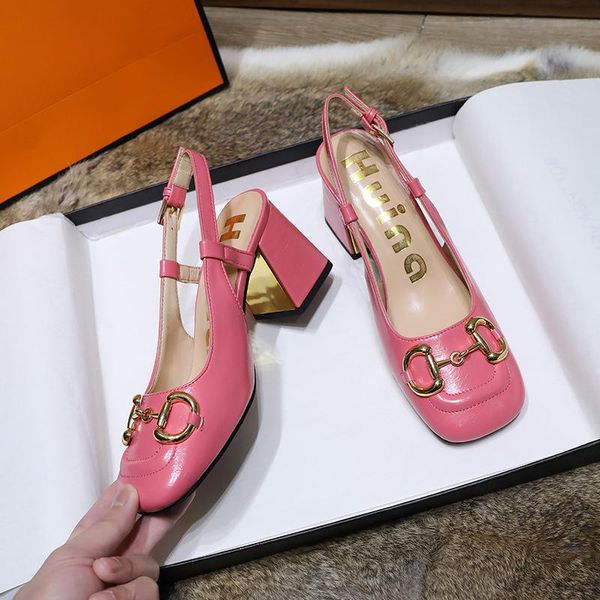 

sandals 2021 summer women square high heel toe pu leather metal black white pink elegant slingbacks pumps