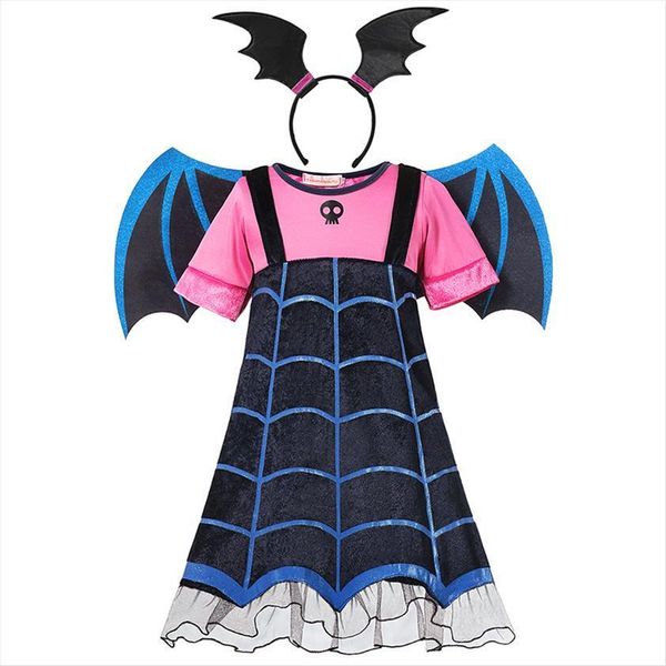 

girls vampire with wing girl dress kids cospay cartoon clothing child halloween role play gown sets vampiric costume fancy, Red;yellow