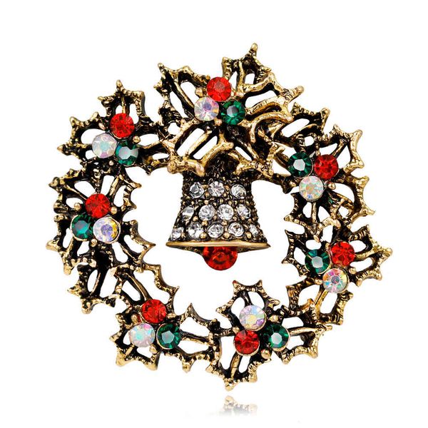

factory new jewelry alloy inlaid diamond exquisite bell wreath brooch christmas