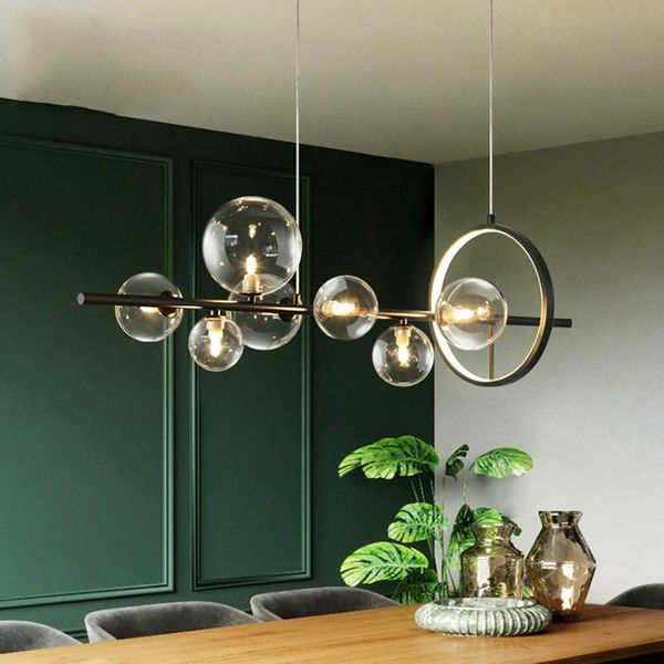 

pendant lamps black led chandelier modern transparent glass bubble lampshade indoor lighting kitchen office dining room hanging lamp