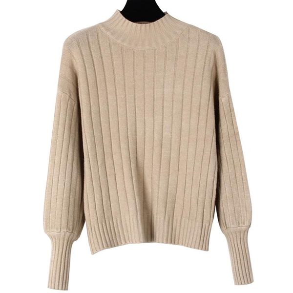 

women's sweaters 2021 sweet loose sweater women pullover casual half turtleneck long sleeve knit female jumpers solid basic thick, White;black