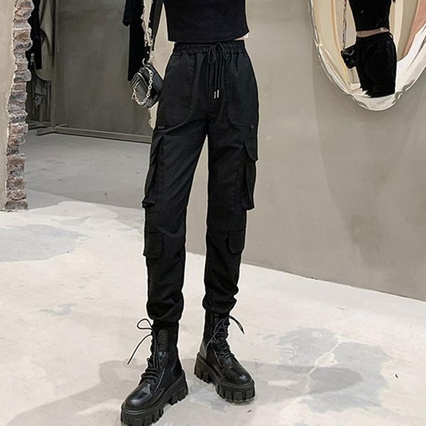 

women's pants & capris black women baggy goth y2k punk cargo streetwear jogger elastic waist harajuku loose trousers sweatpant, Black;white