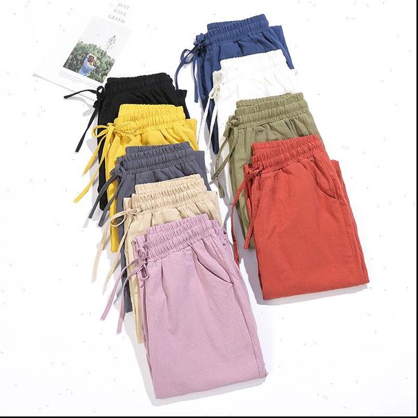 

black women pants casual harajuku long ankle length trousers summer autumn plus size solid elastic waist cotton linen, Black;white