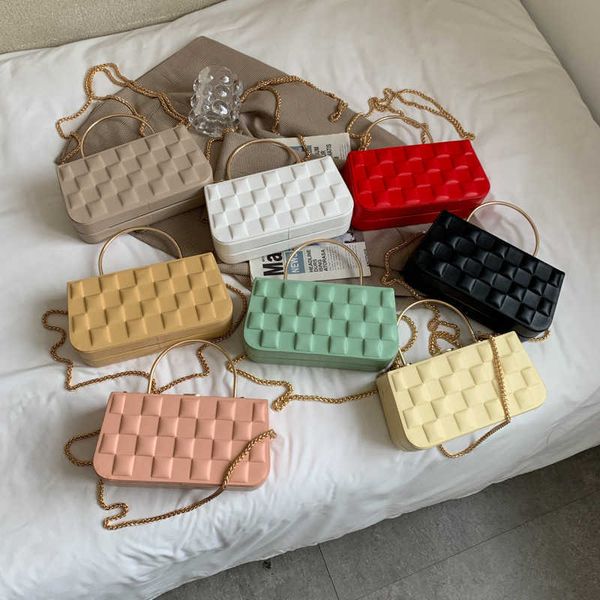

metal handle box style party handbag for women luxury purses designer female shoulder chain bag wedding clutch pu leather c0601