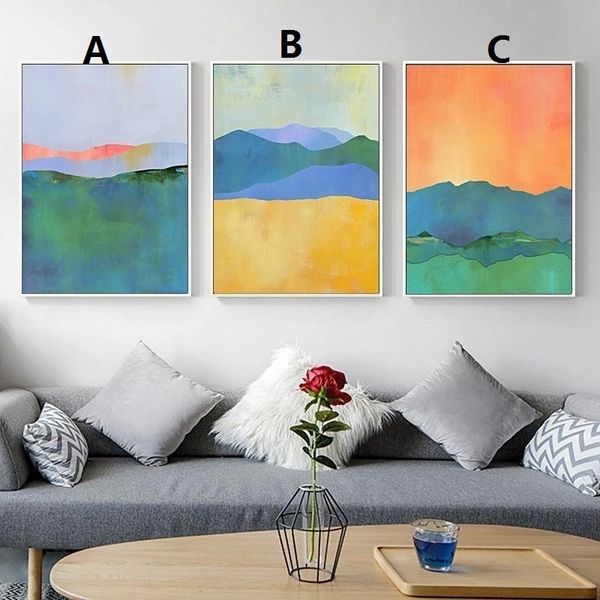 

unframed abstract sunset mountains landscape painting