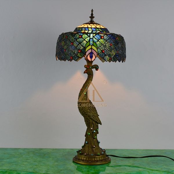 

table bedroom l bedside tiffany peacock base led eye protection lamp
