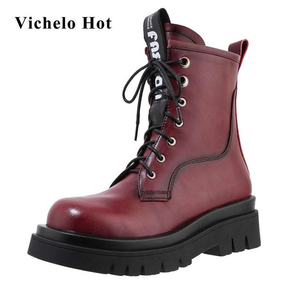 

boots vichelo 2021 sale basic riding real leather round toe thick bottom retro young lady daily wear ankle l2f6, Black