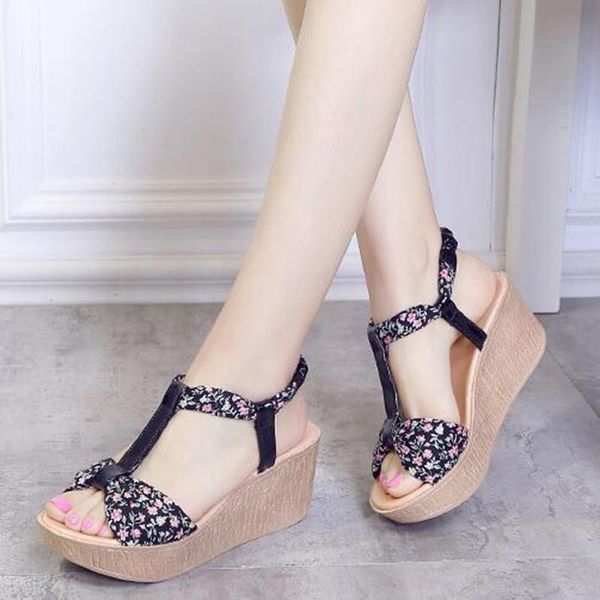 

arrival ladies shoes women sandals summer open toe fish head fashion platform high heels wedge female, Black