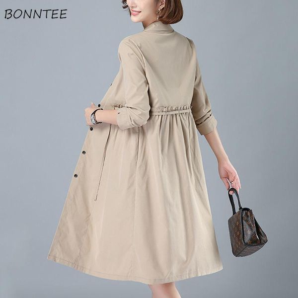 

trench women korean style solid loose leisure simple large size 4xl oversize thin outwear daily overcoat female lady adjustable women's, Tan;black